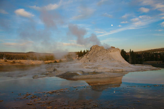 Castle Geyser near sunset with reflected moon [05D_5020.jpg]